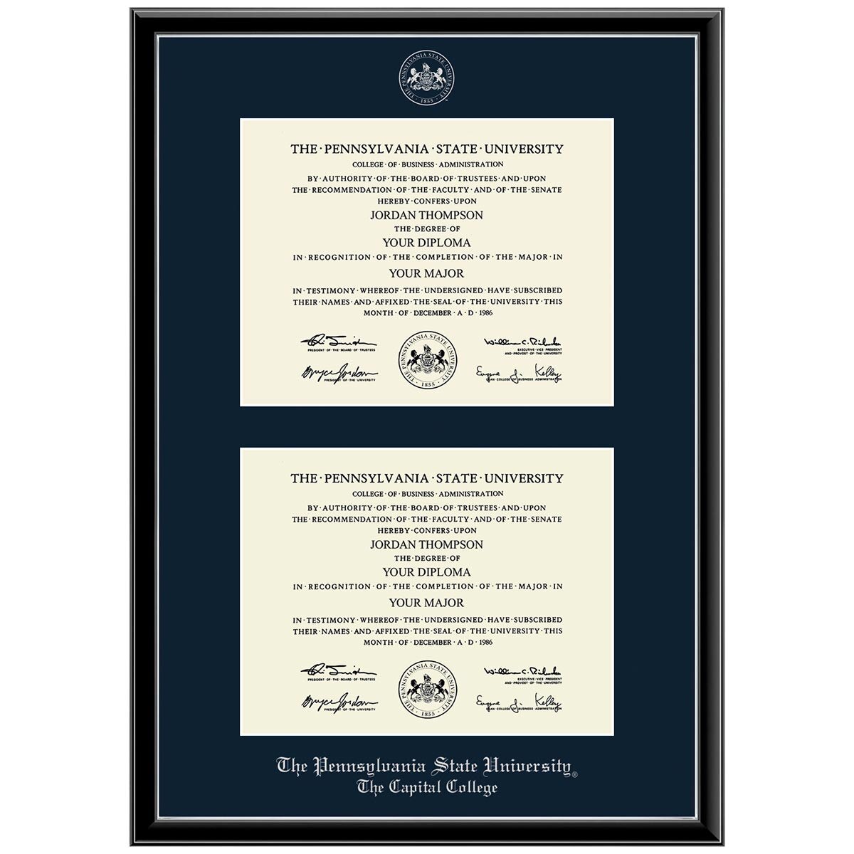 #102 The Capital College double diploma frame Onexa Silver (Black)
